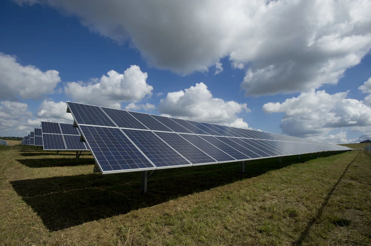 Painéis solares instalados em uma área aberta