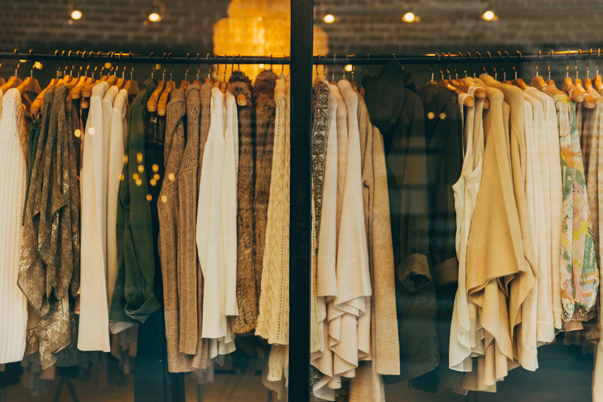 Peças de roupas organizadas em uma seleção de moda