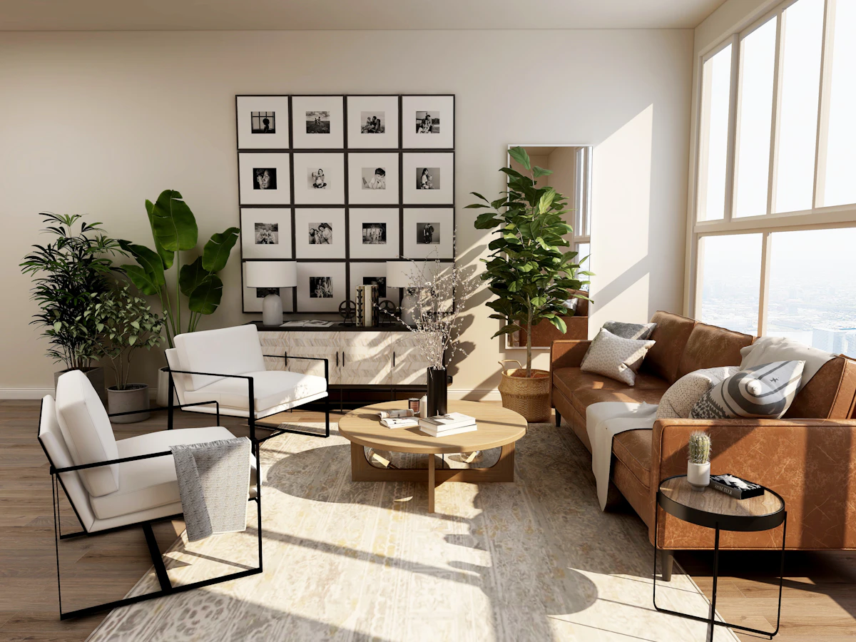 Sala de estar ampla com decoração contemporânea